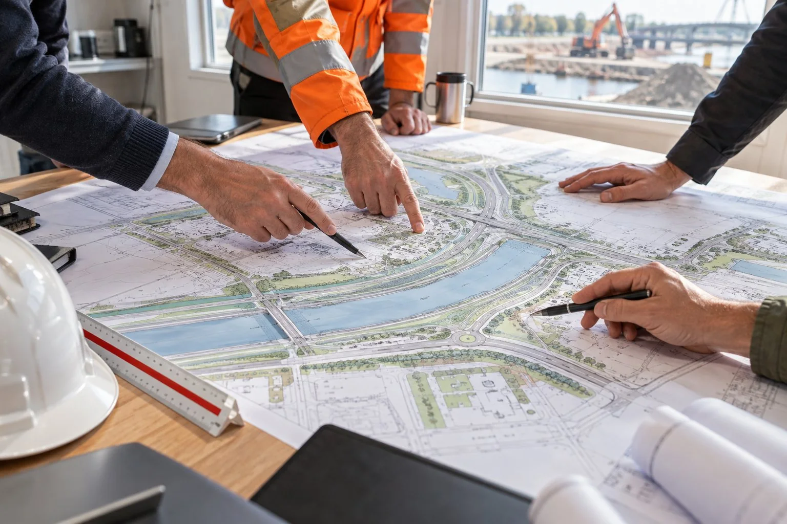 Illustratief beeld van overleg over een bouw- en infrastructuurproject